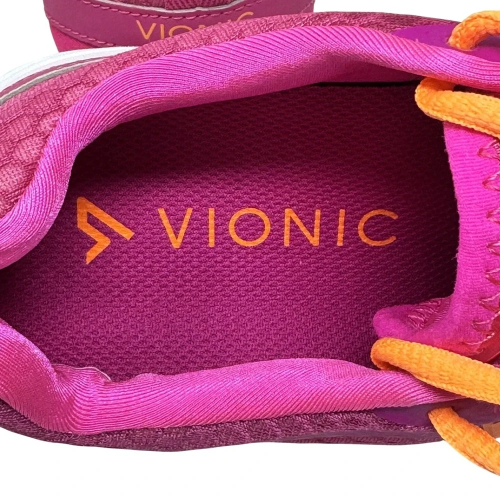 Vionic Walking Shoes Womens Size 7 Wide Pink Orange Mesh Comfort Sneakers